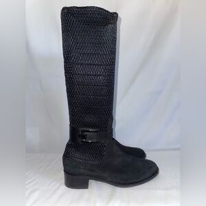 NEVER WORN Aquatalia Black Quilt Knit Textured Buckle Heeled Boots